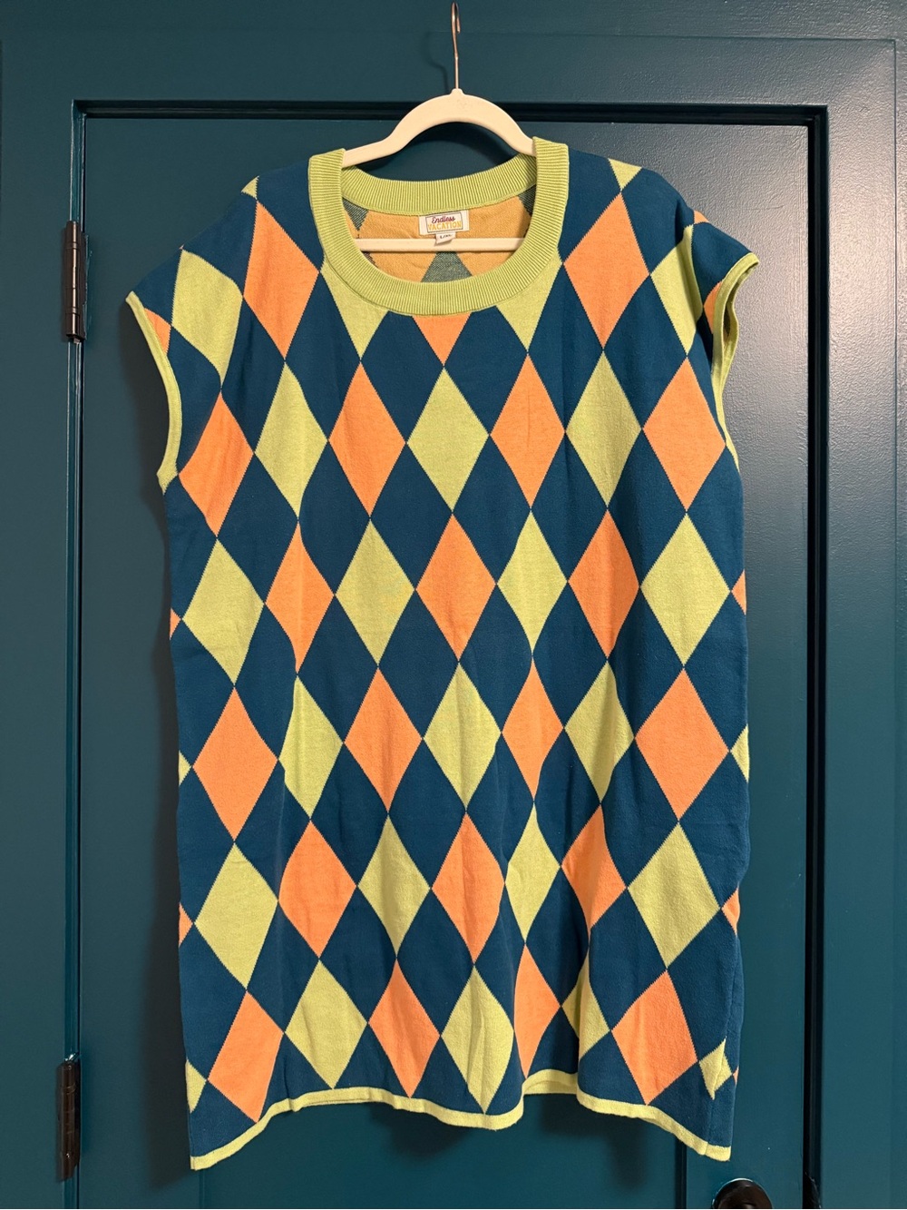 Argyle Knit Sleeveless Dress in Teal, Lime & Coral